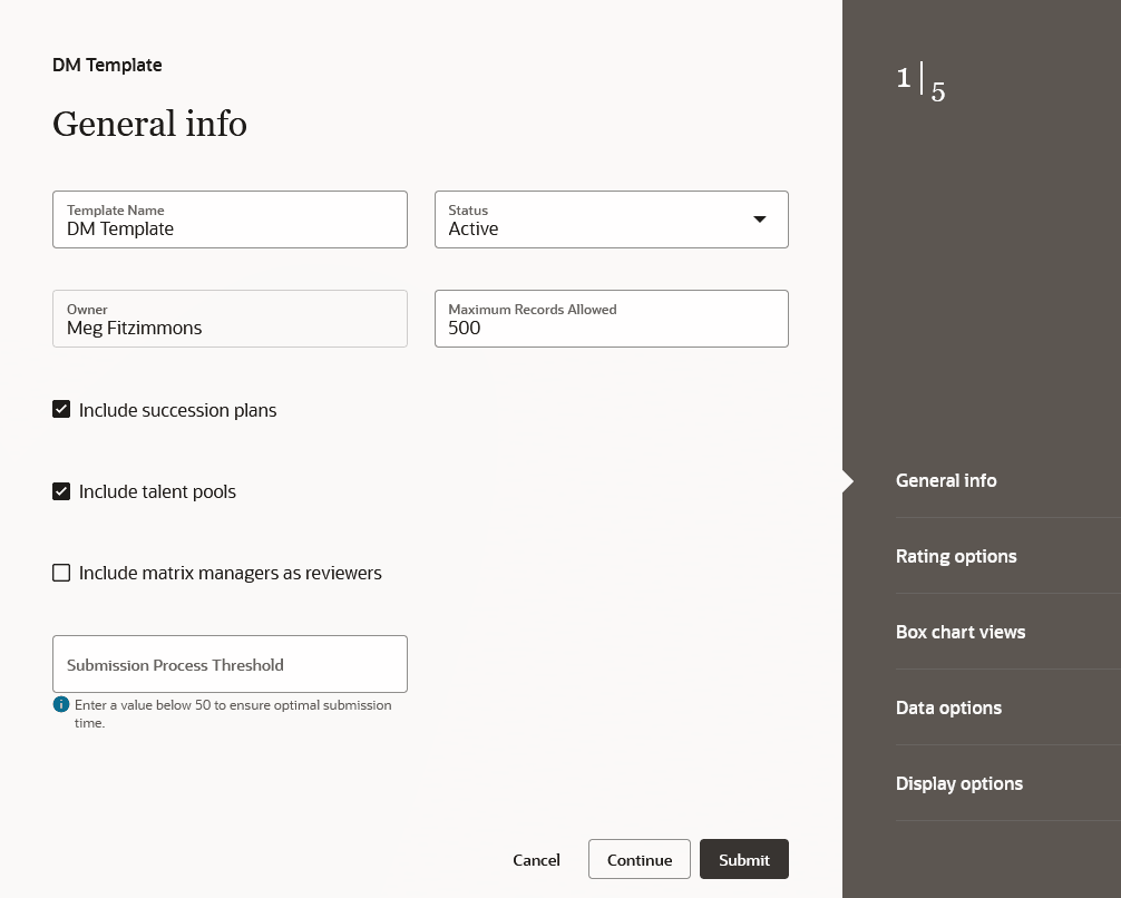 Gneral info tab of template configuration