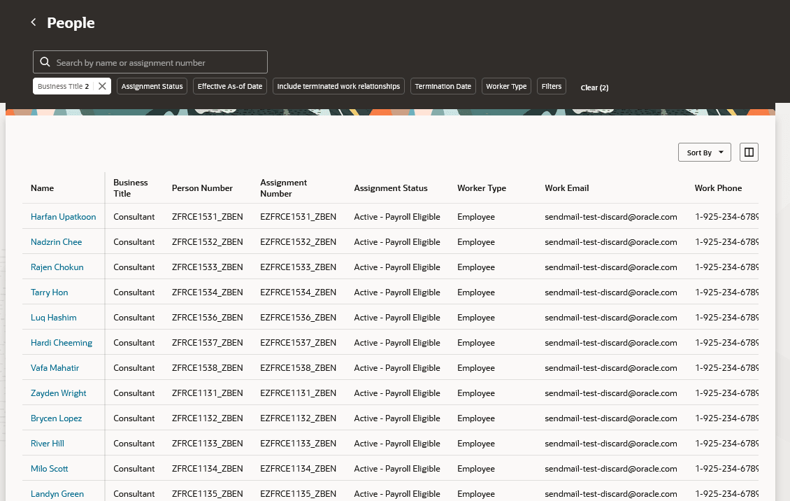 People page with filters applied