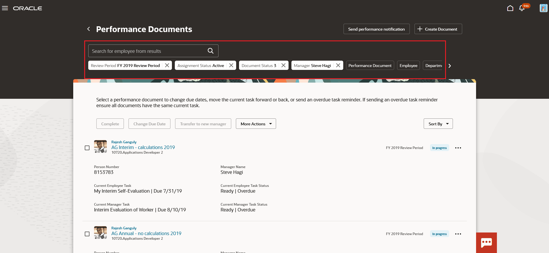 Search and Filter Results to View Performance Documents 