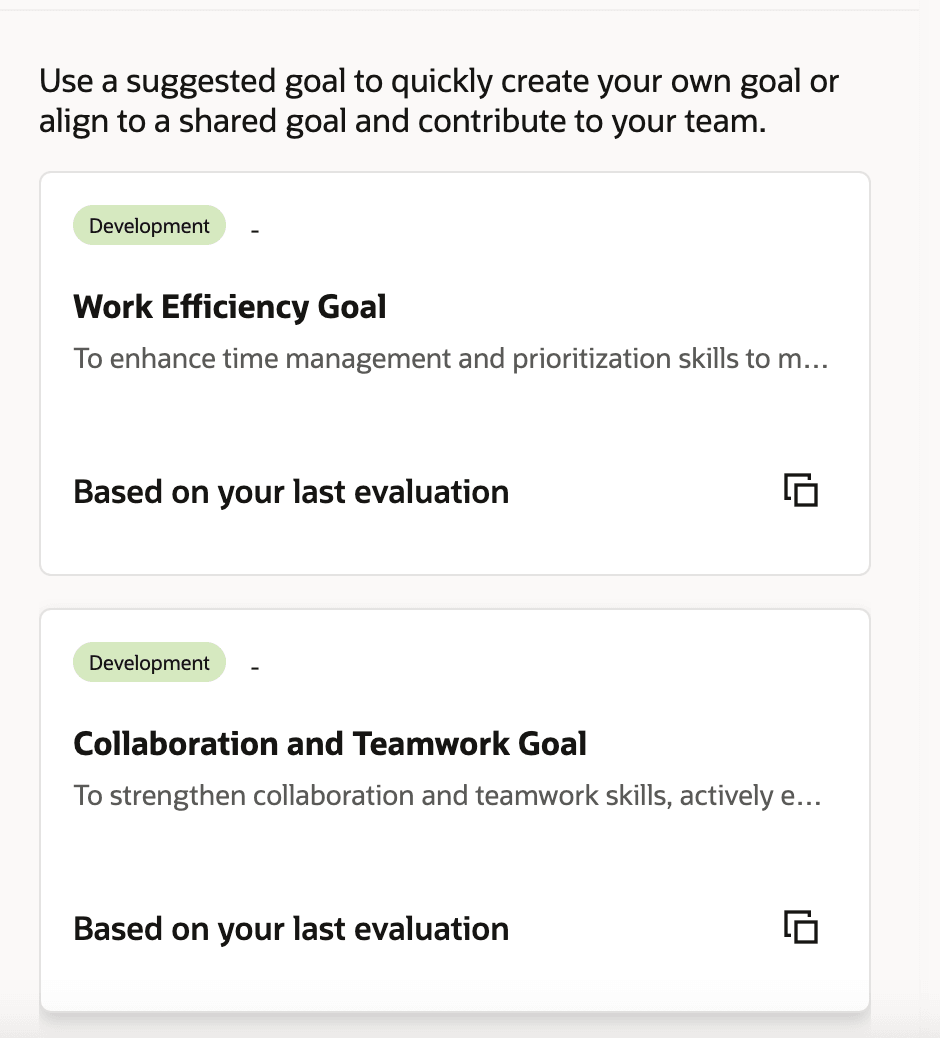 AI suggested goals based on comments in last performance evaluation