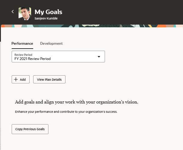 Copy Previous Goals button on My Goals page