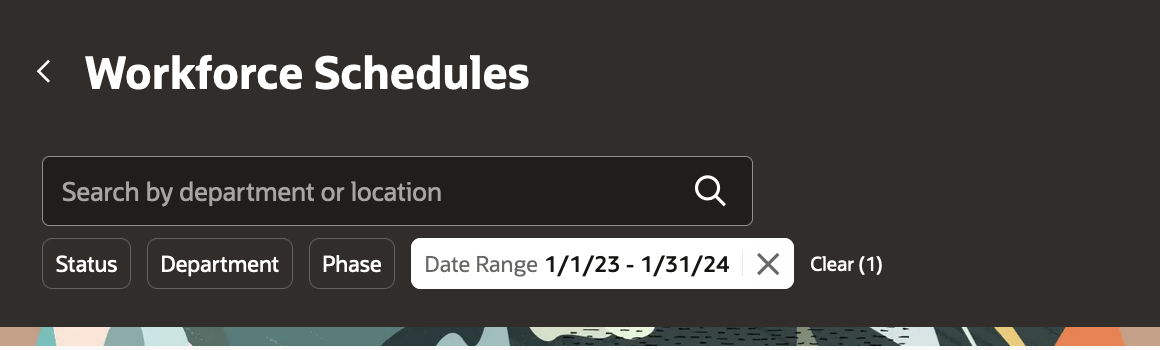 Workforce Schedules Page Showing a Date Range Filter