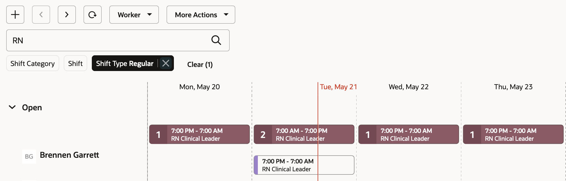 Search Features on a Workforce Schedule Page