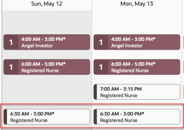 Example of Shifts That Start on the Previous Day Because the Day Start Time is 7:00 AM
