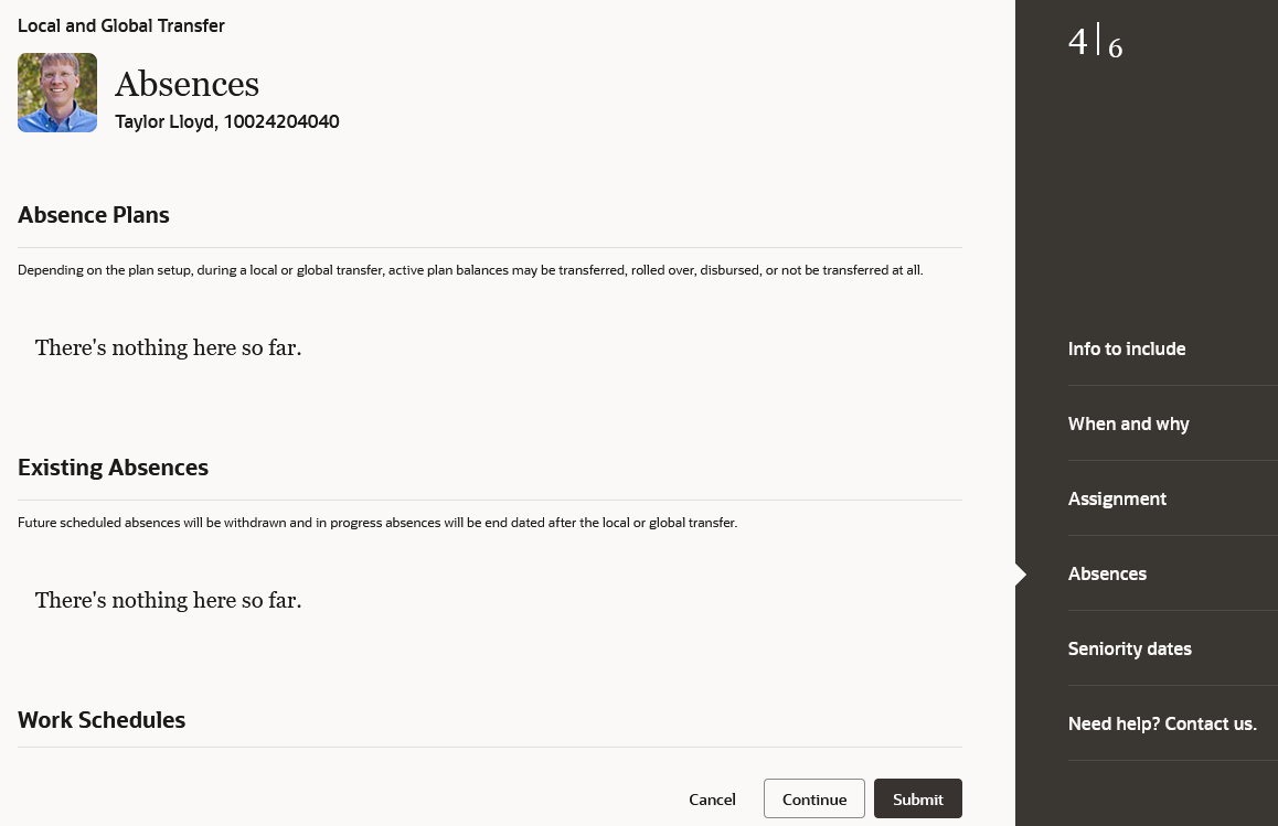Absences section in the Local and Global Transfer Redwood page
