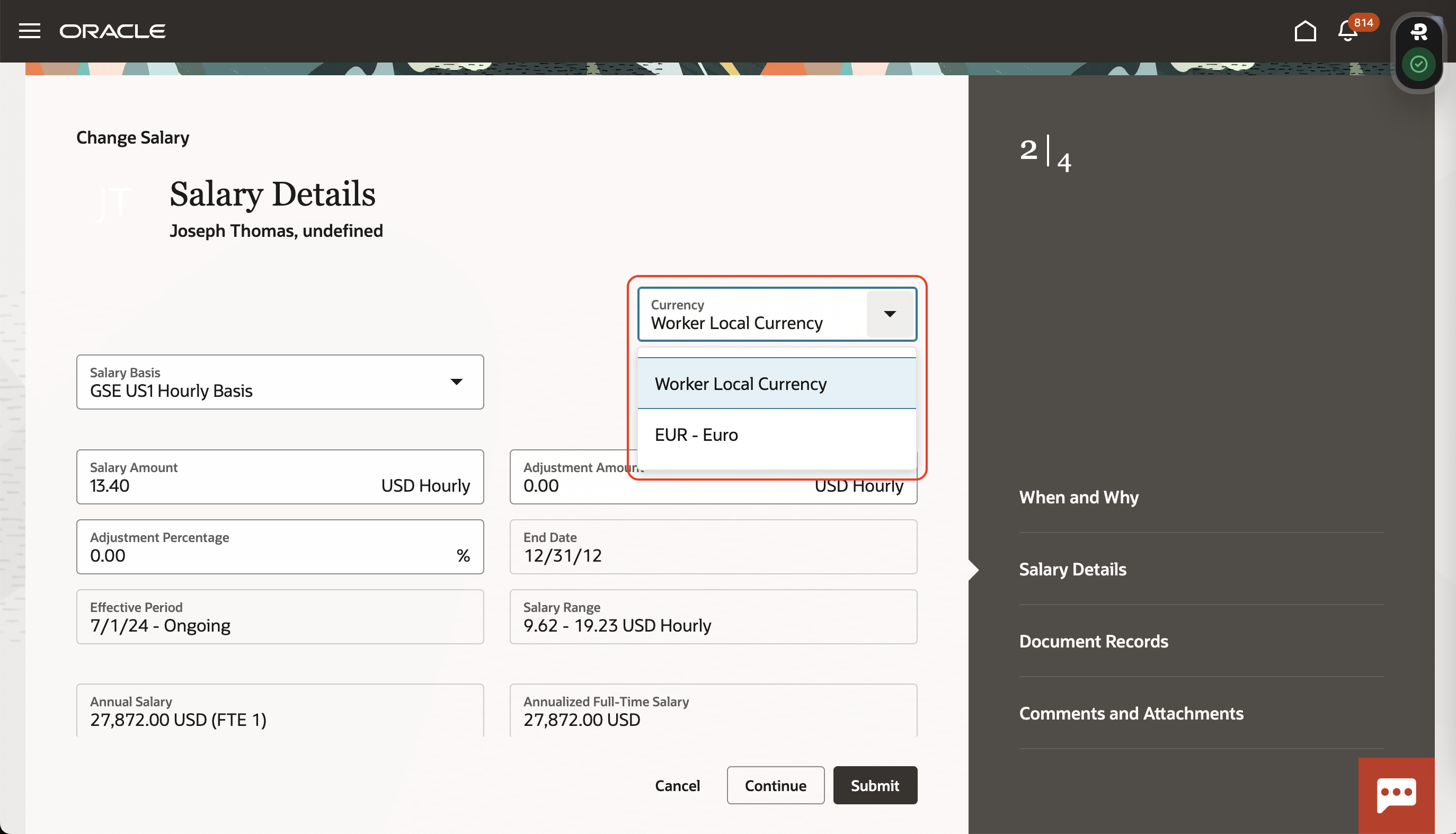 Switcher on the Change Salary Page