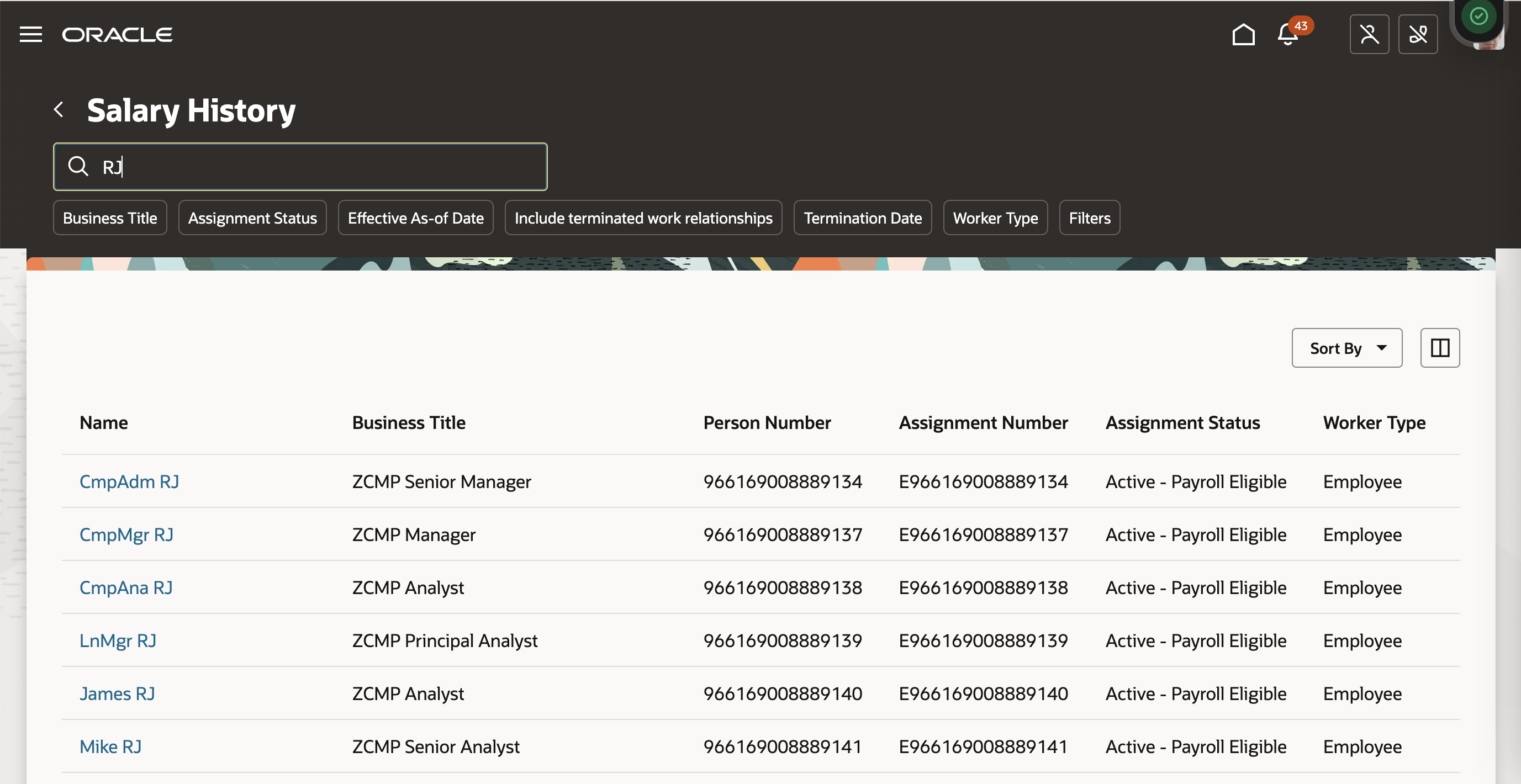 Redwood Salary History Page with Search Results