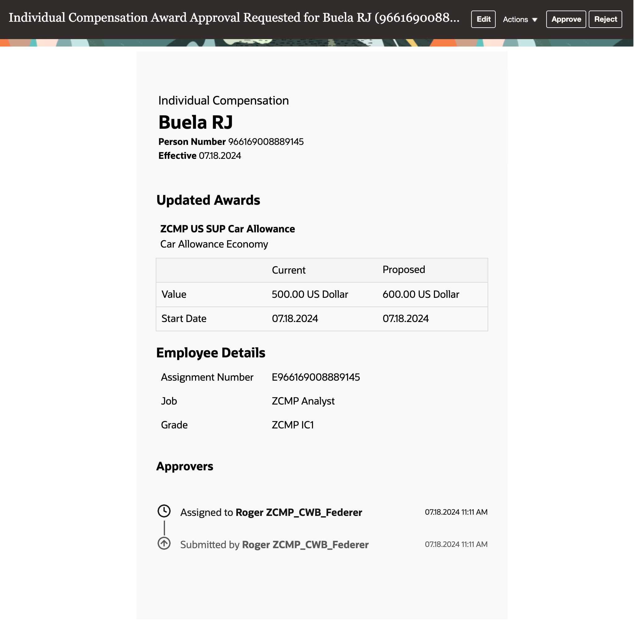 Redesigned Individual Compensation Notification for a Updated Award