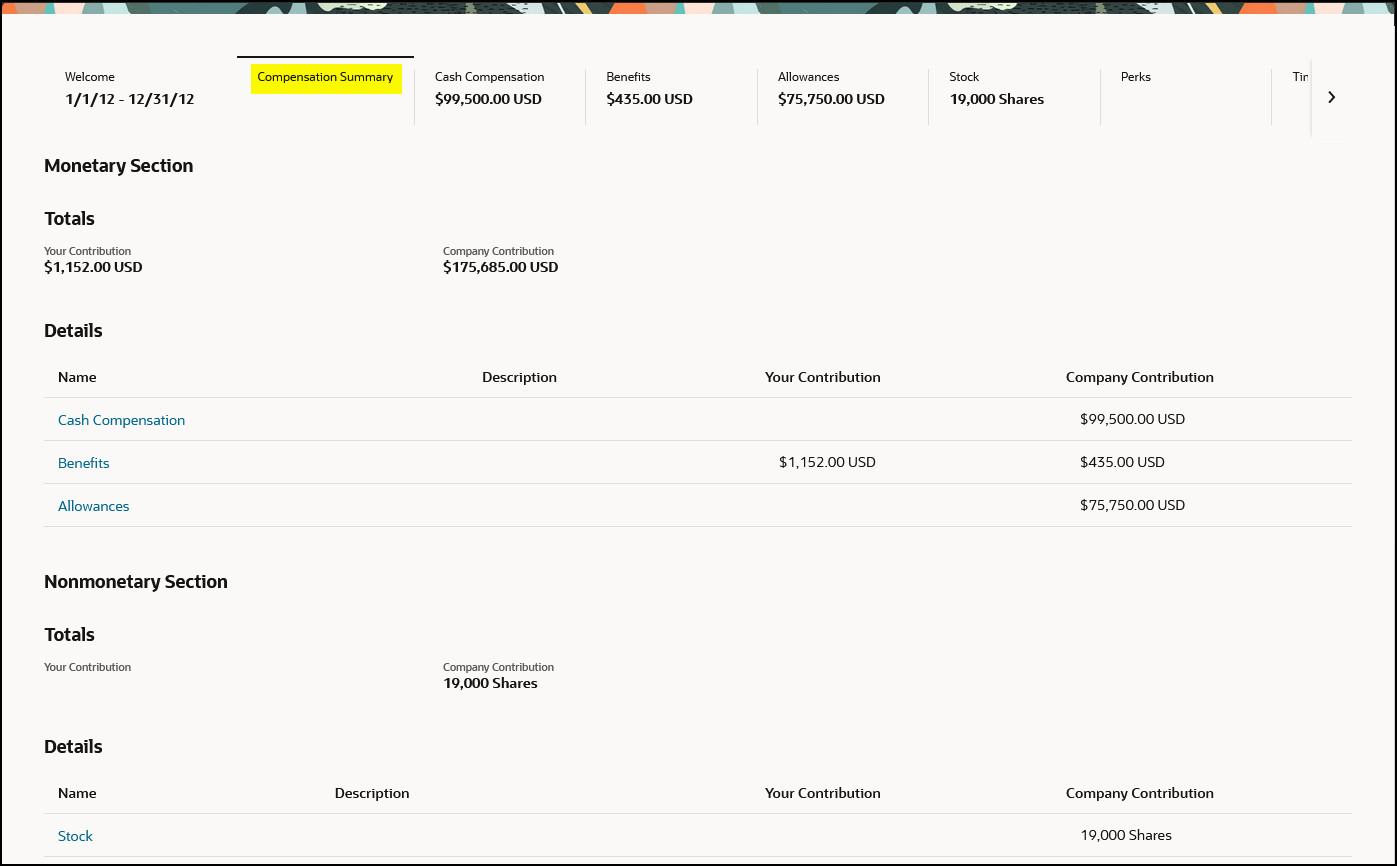 View Total Compensation Statement: Compensation Summary Tab