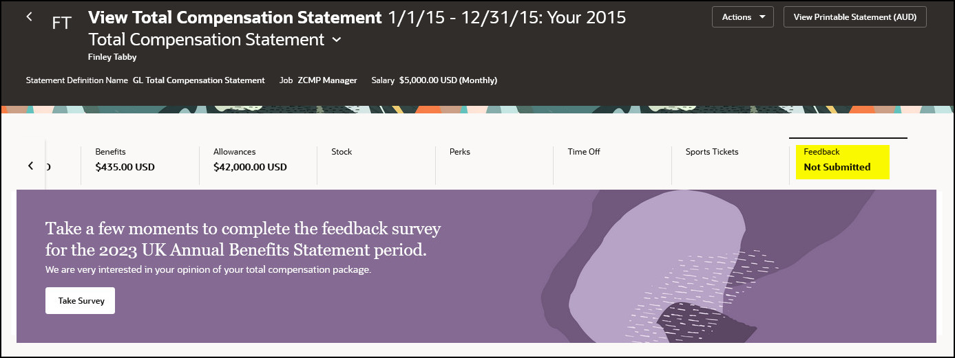 View Total Compensation Statement: Feedback Tab