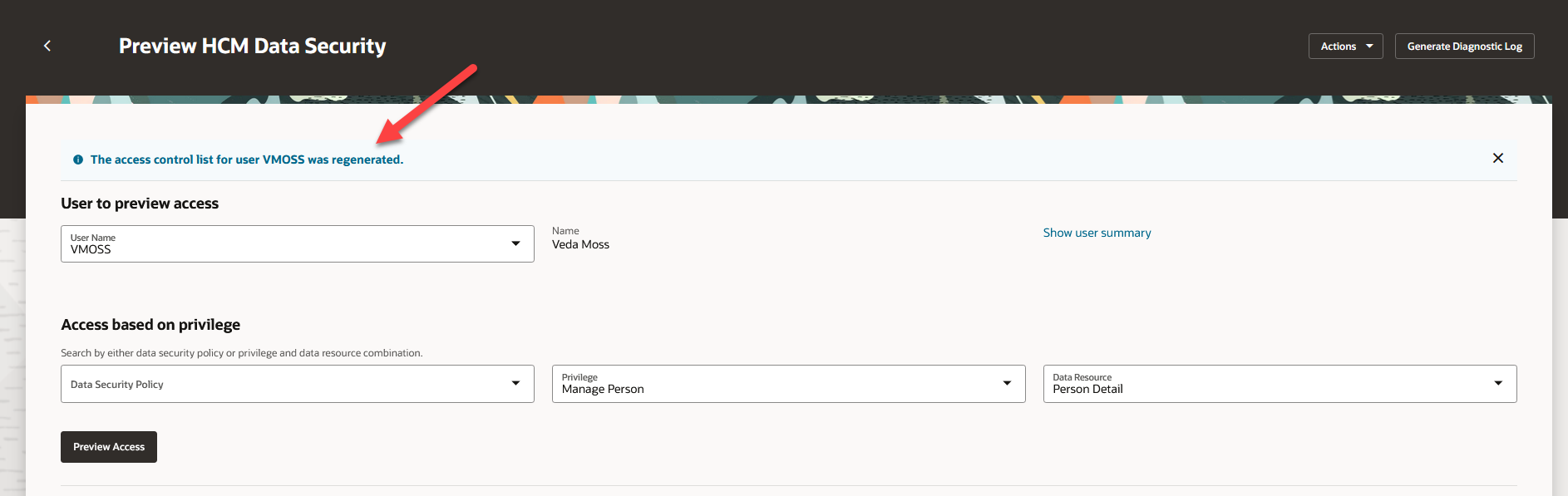 Refresh Access Control List confirmation message