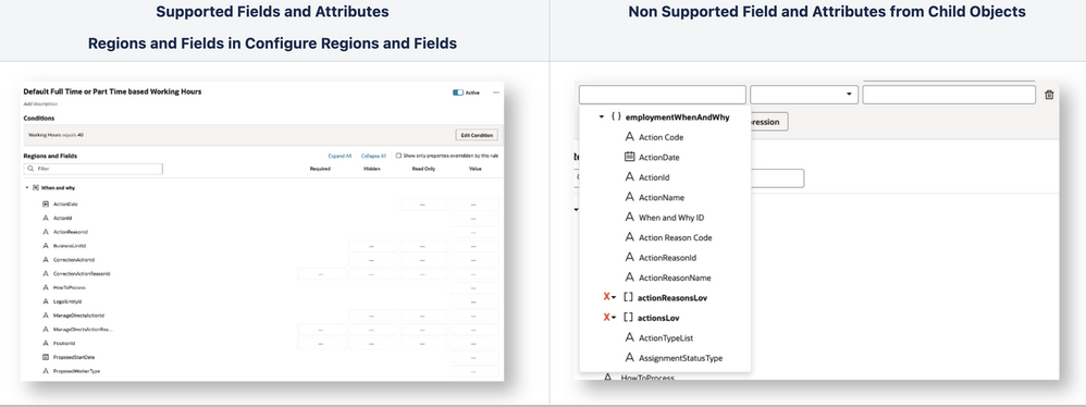 Supported and Not Supported Fields and Attributes