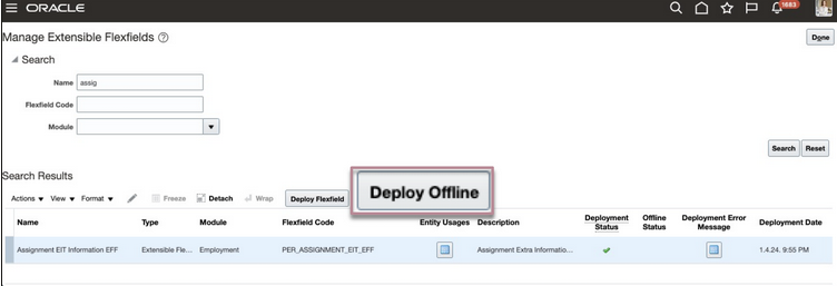 Manage Extensible Flexfields Page