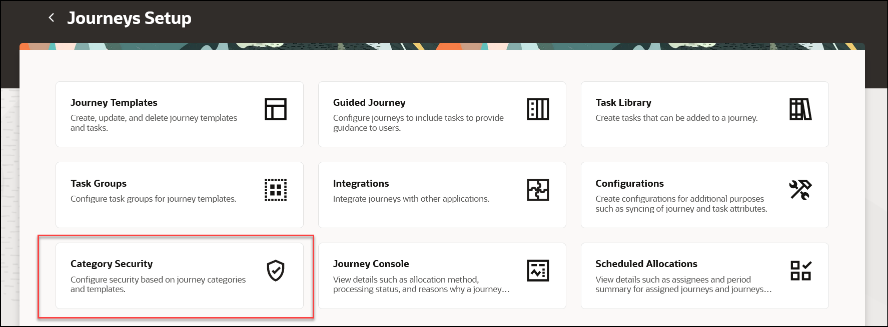 Category Security Card on Journeys Setup Page