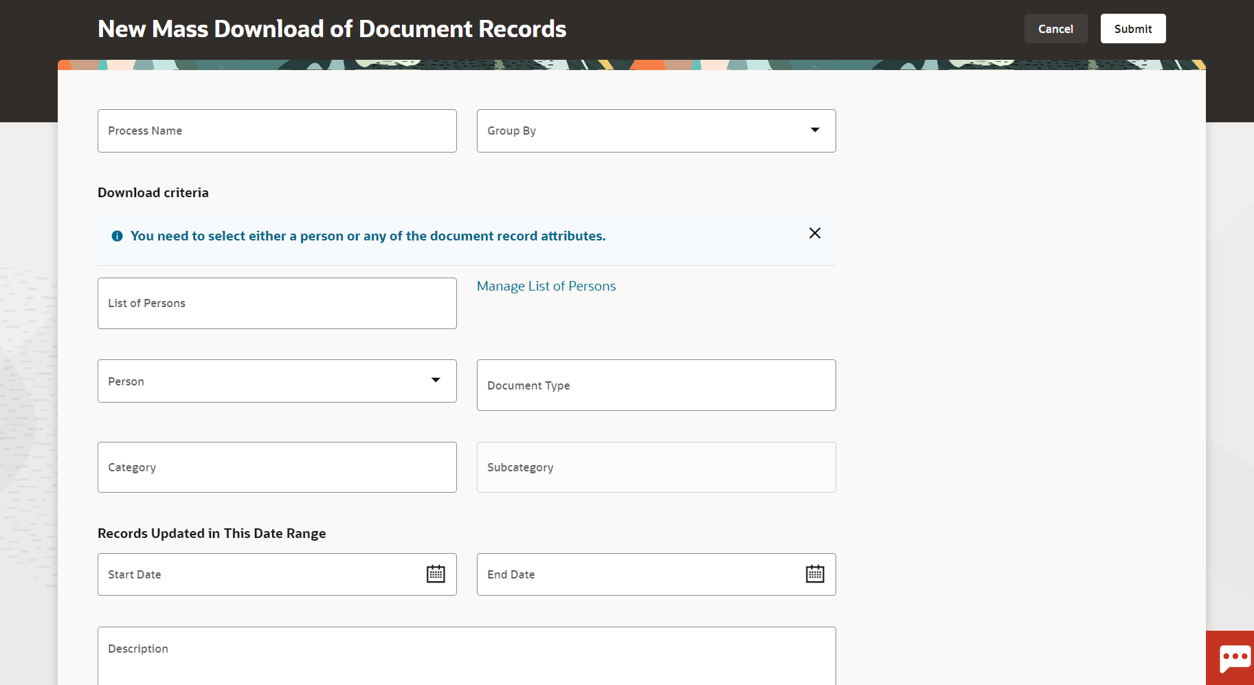 New Mass Download page after applying a business rule