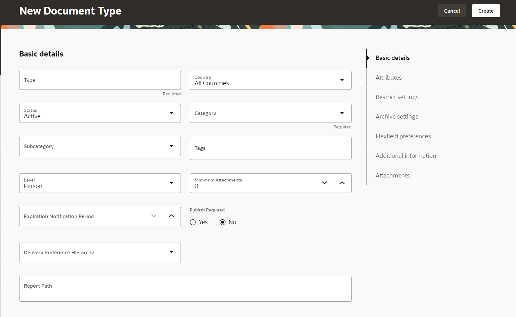 New Document Type page after Personalizing Using a Business Rule