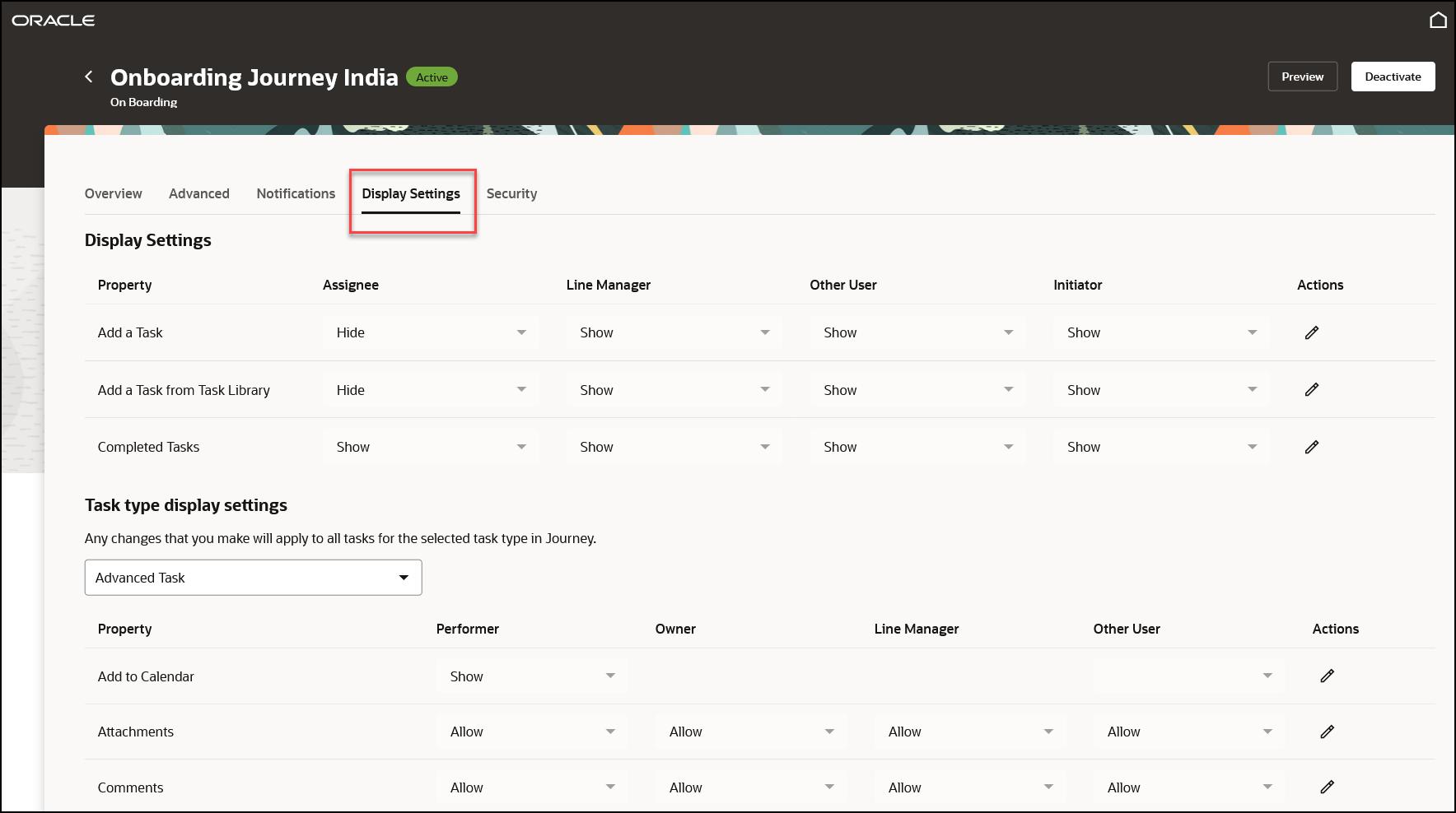 Enter Display Settings Details for Journey