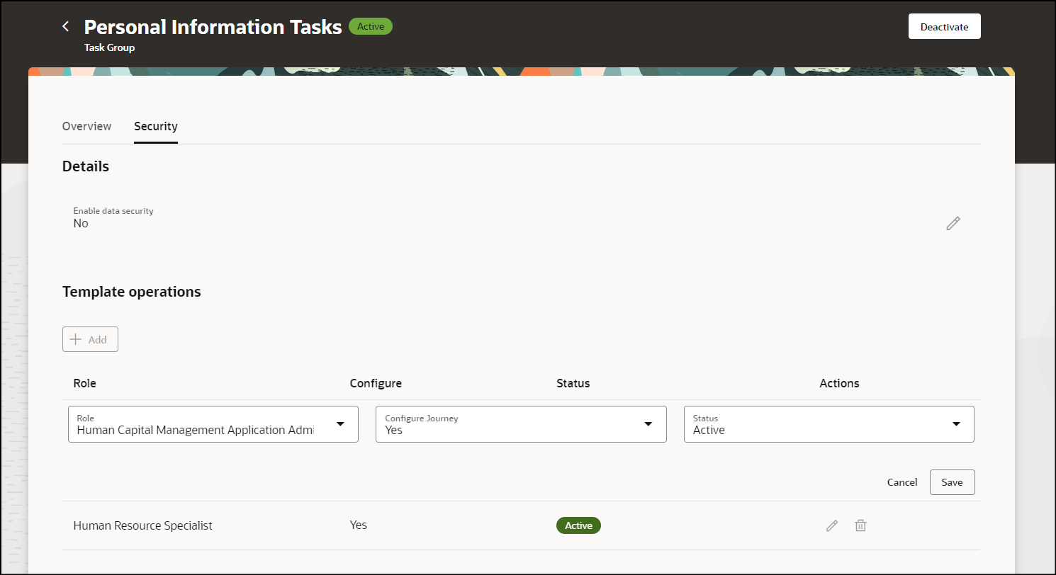 Enter Security Details for Task Group