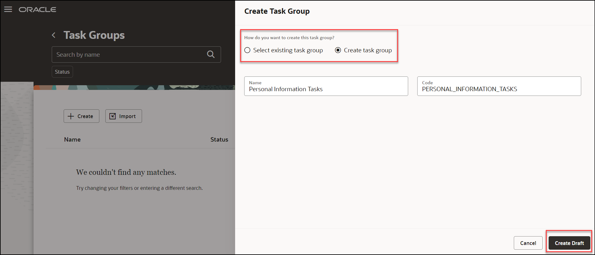 Create New Task Group