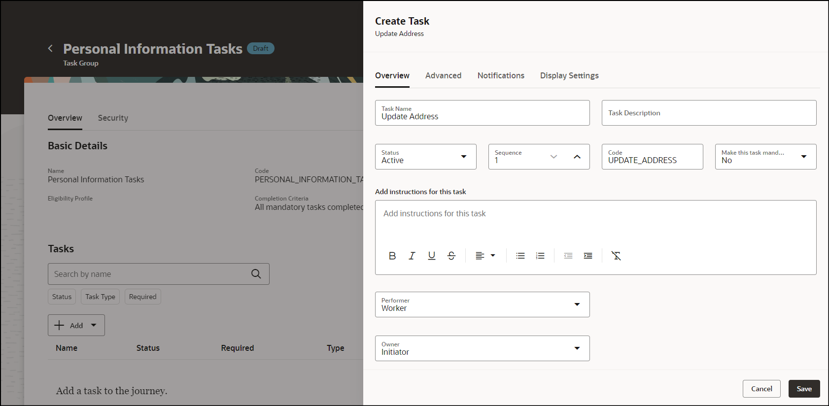 Enter Overview Details for Task