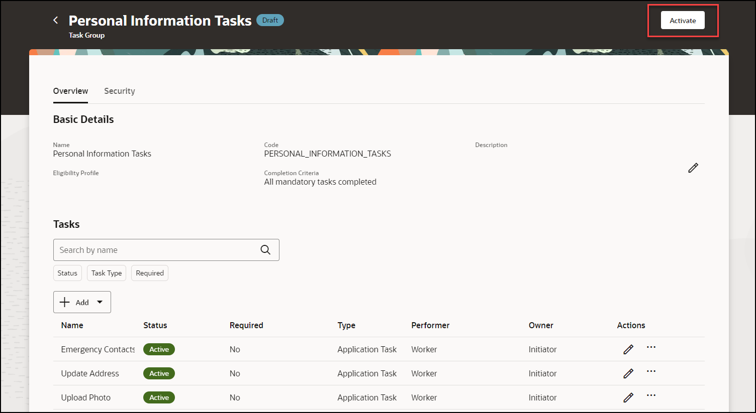 Tasks Created in Task Group