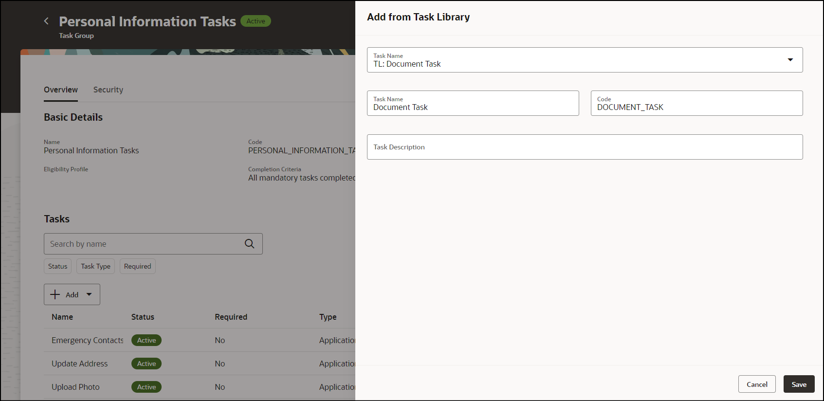 Add Task from Task Library