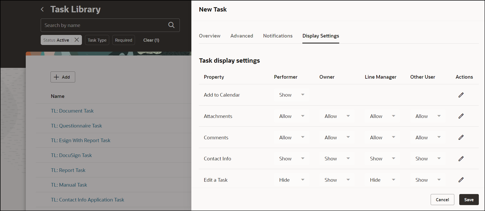 Configure Display Settings for Task