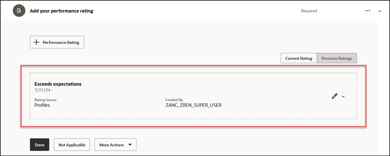 Performance Rating Created Directly Within a Journey Task