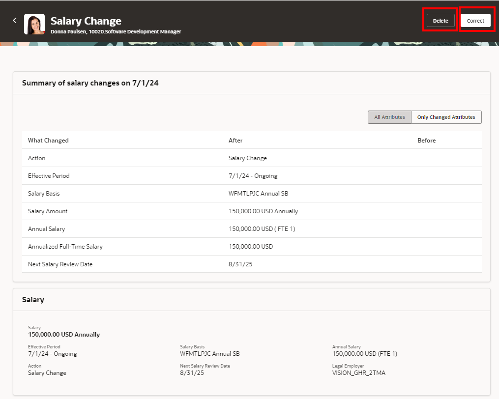 View summary of salary changes