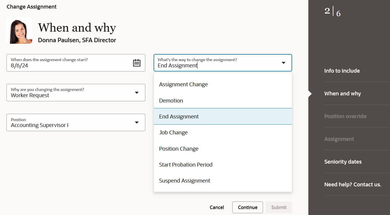 End assignment action in When and why step