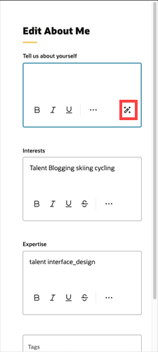 AI Assist Icon in Edit About Me