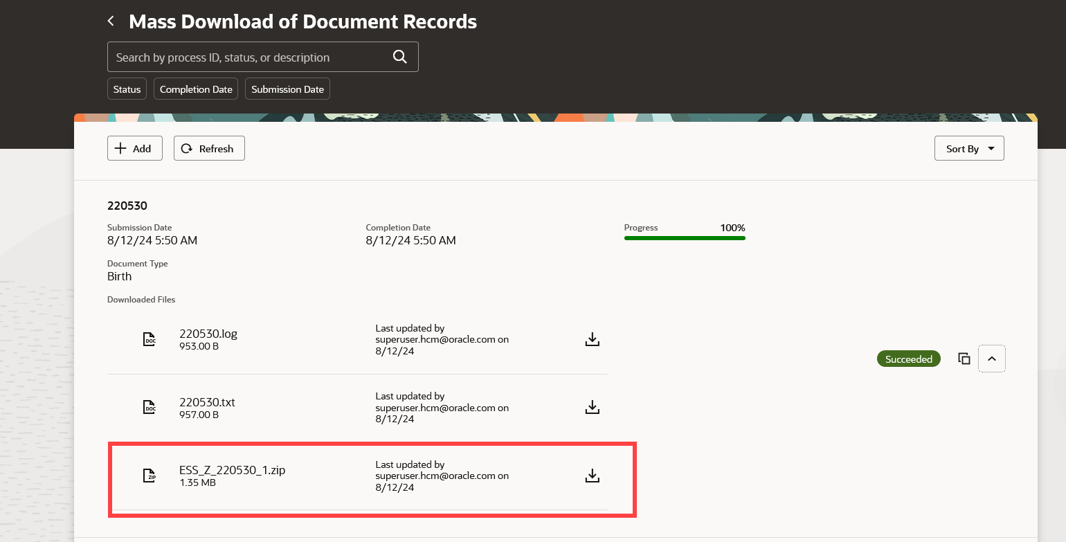 Zip files of Downloaded Document Records on the Mass Download Page