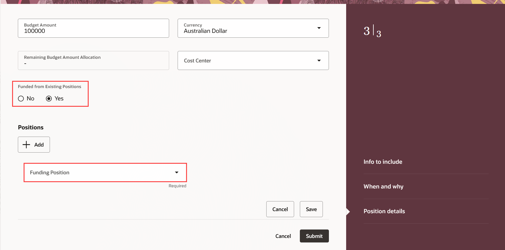 Funded from Existing Position attribute added