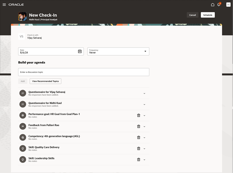 A Touchpoints check-in with questionnaires and other discussion topics added 