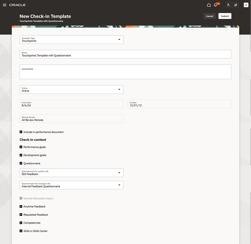 Configuring a Touchpoints check-in template