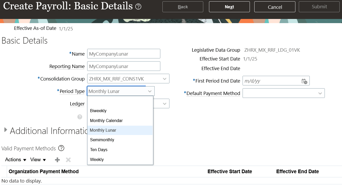 Create Payroll Definition