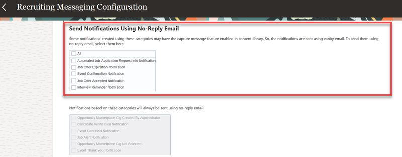 Select notifications to be sent through the no-reply email