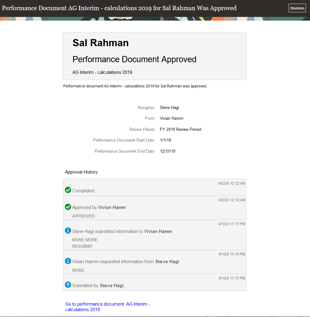 Redwood Performance Document Approval Notification