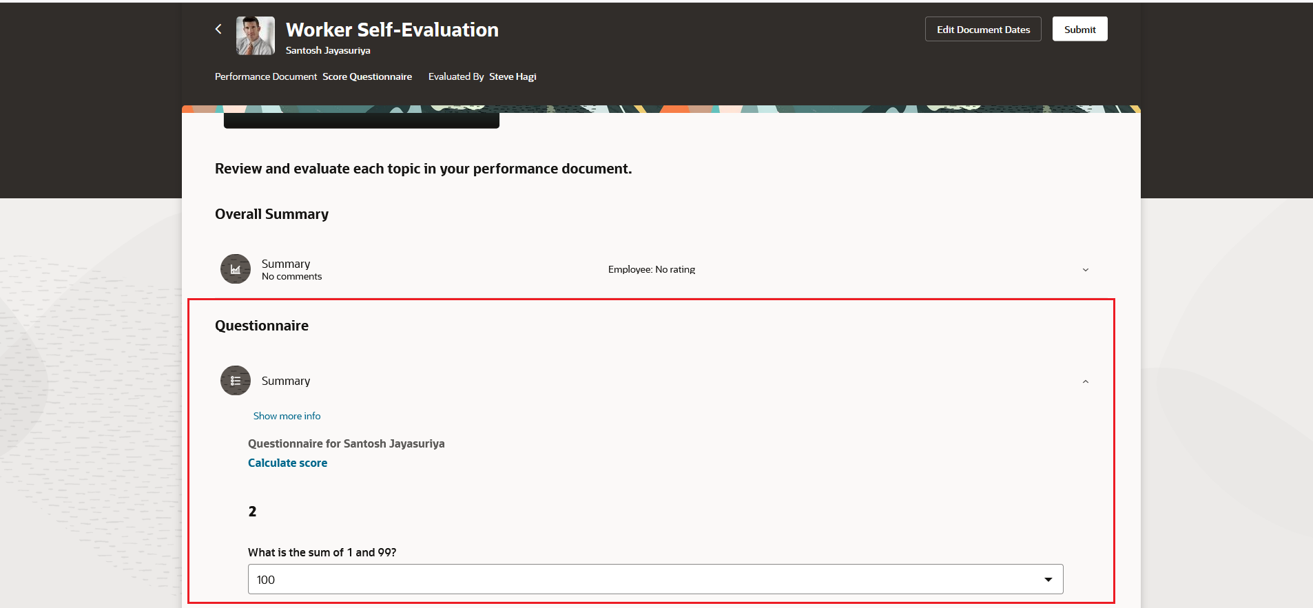 Calculate Score in Questionnaire