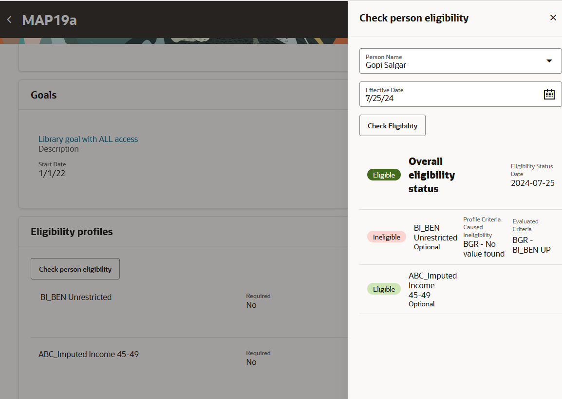 Check person eligibility drawer panel