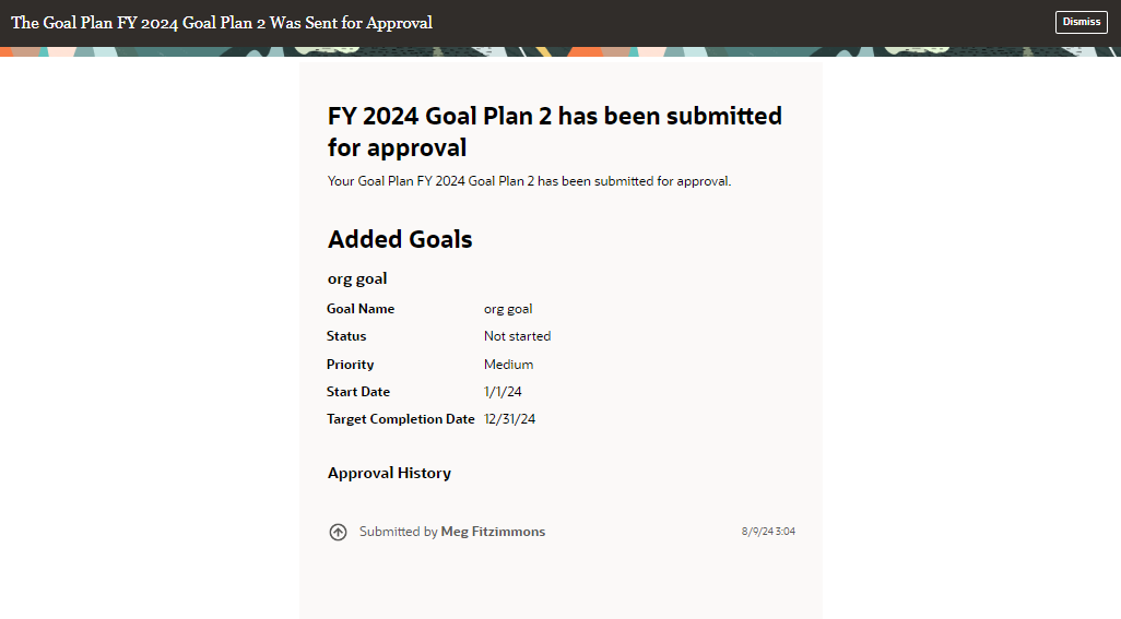 Goal Sent for Approval Notification