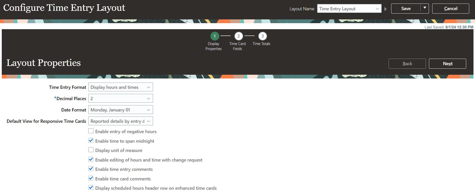 Configure Time Entry Layout Page with the Changed and New Comment Options