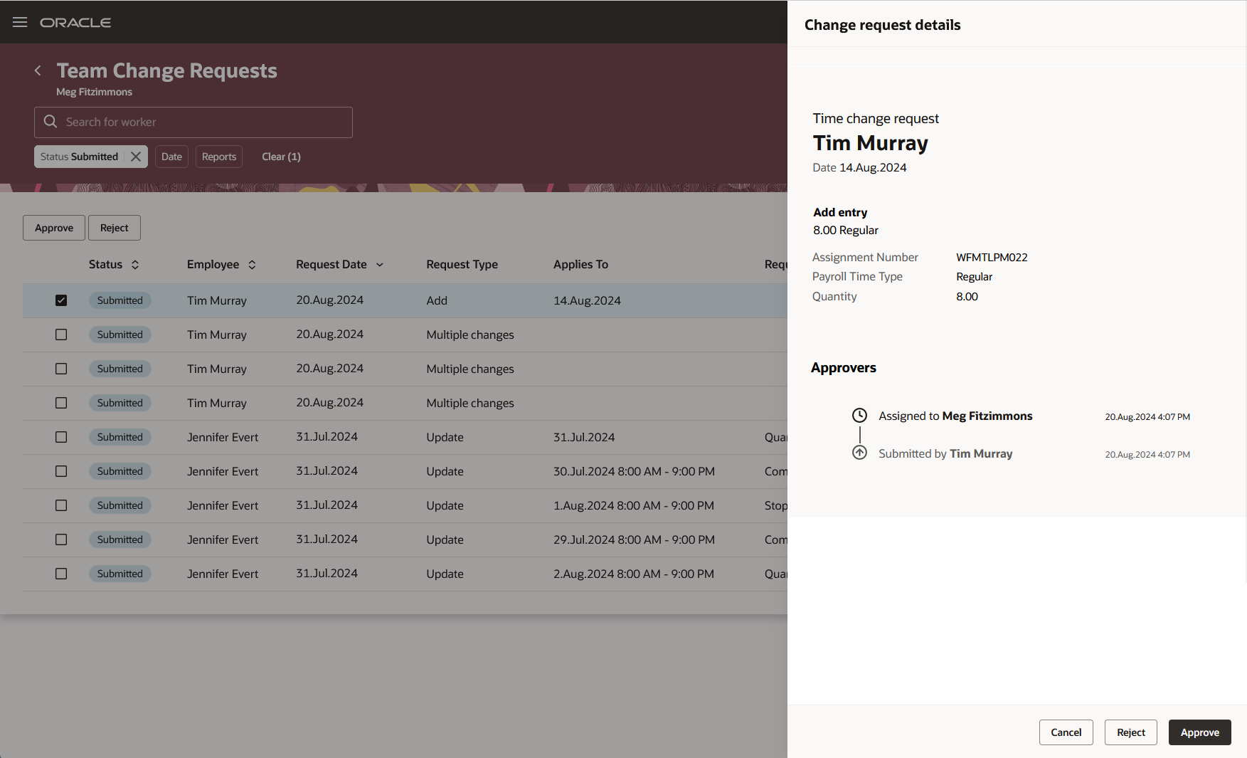 Change Request Details Page with the Approve and Reject Buttons