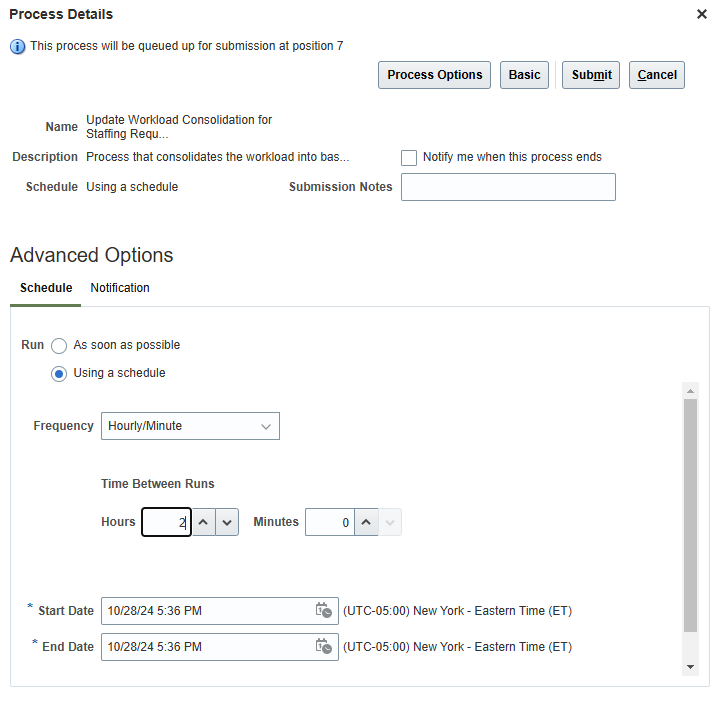 Schedule Process Configuration 