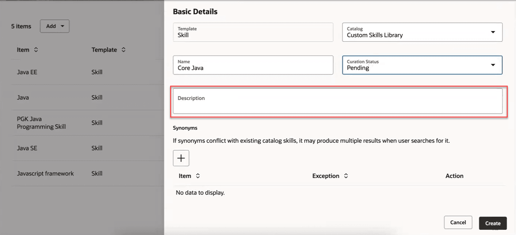 Adding a Description when Creating a Skill
