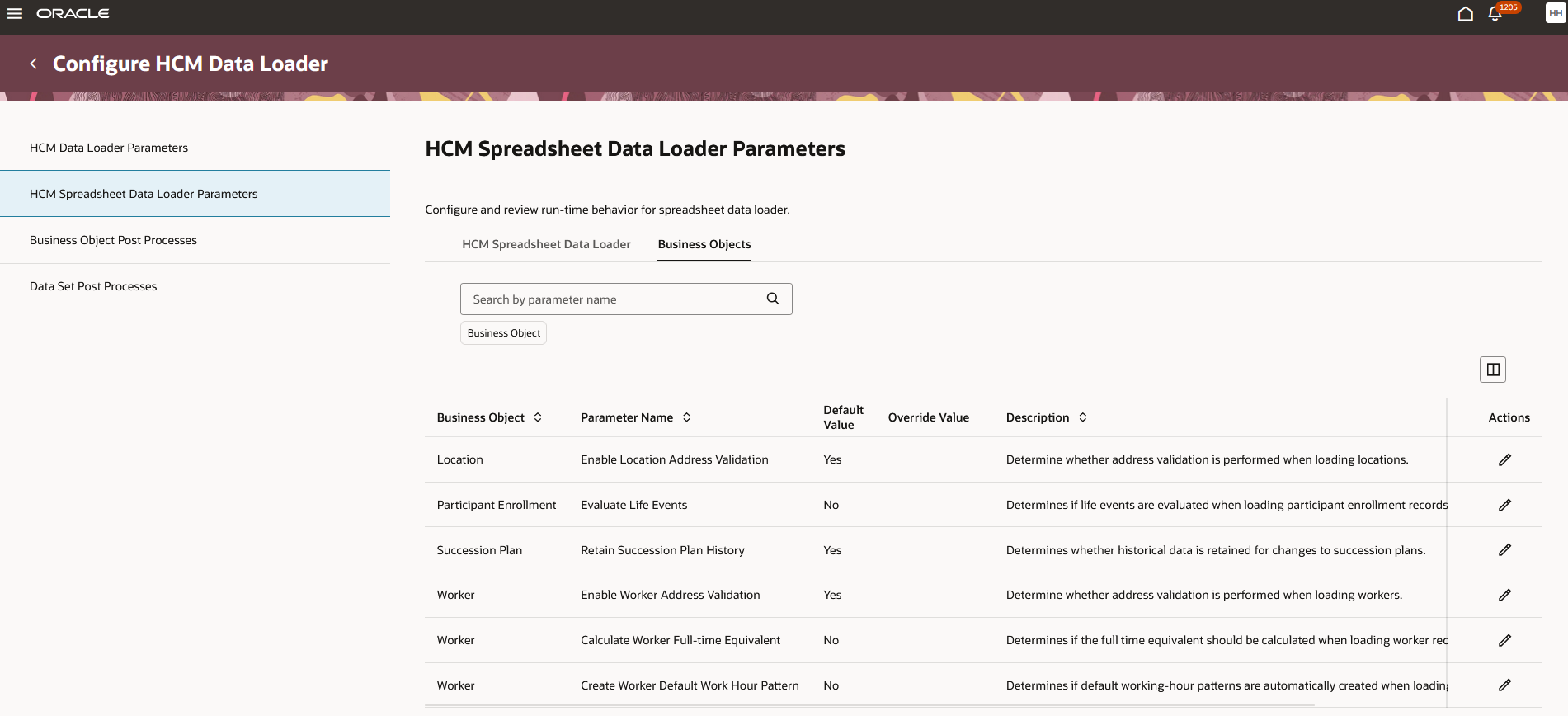 HCM Spreadsheet Data Loader - Business Object tab