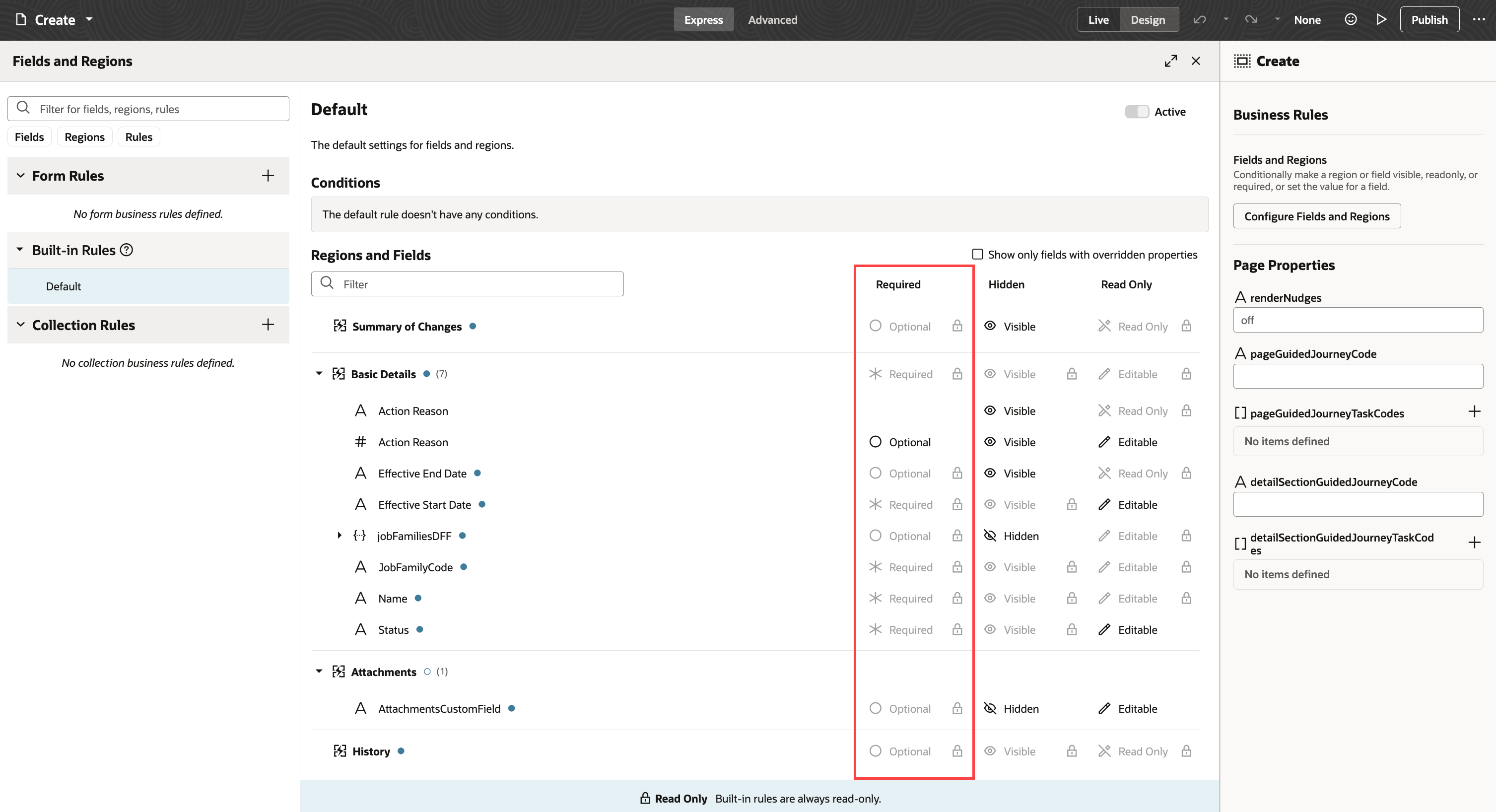 Required or Optional actions on the Job Family page