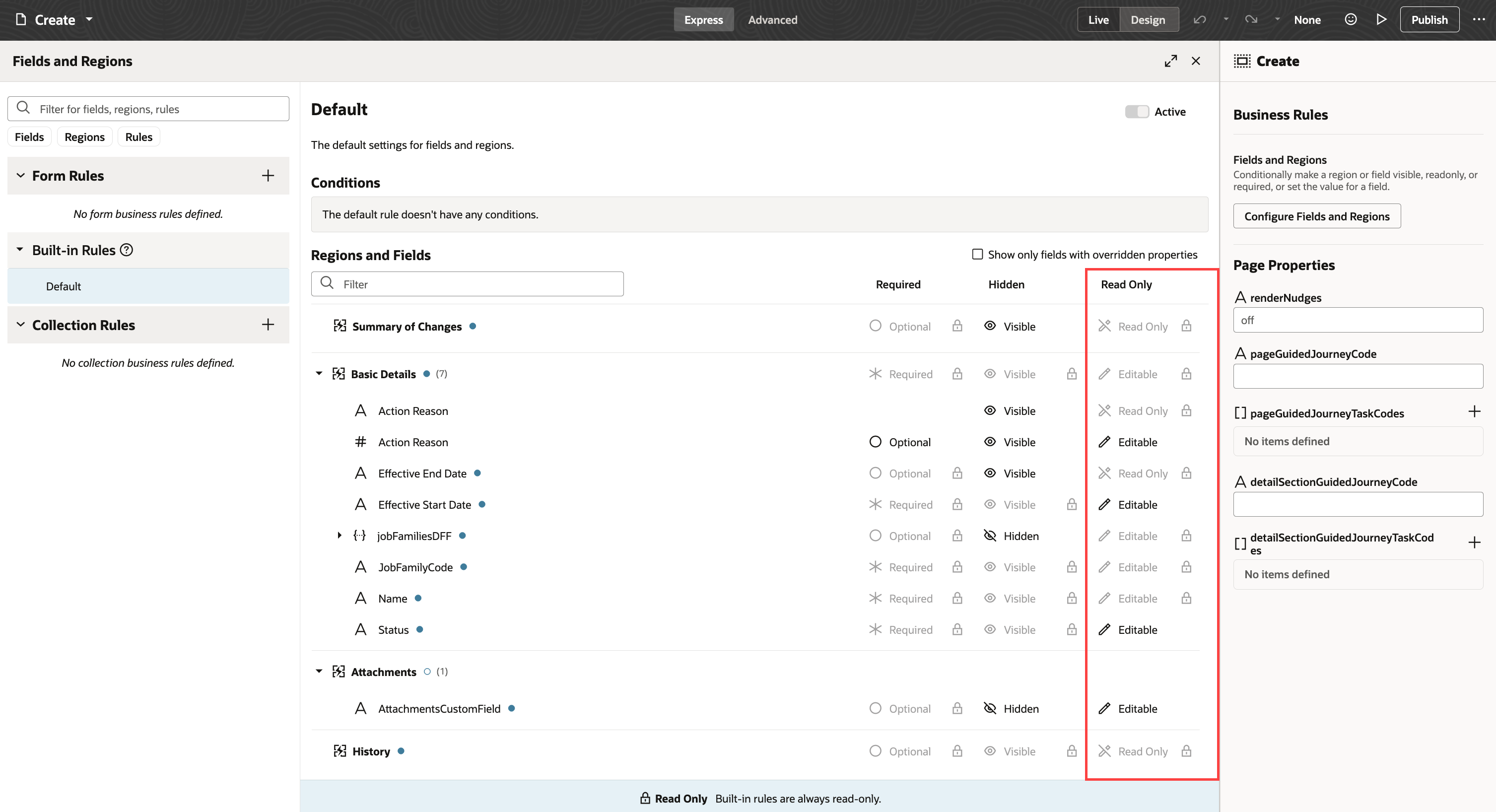 Read Only or Editable actions on the Job Family page