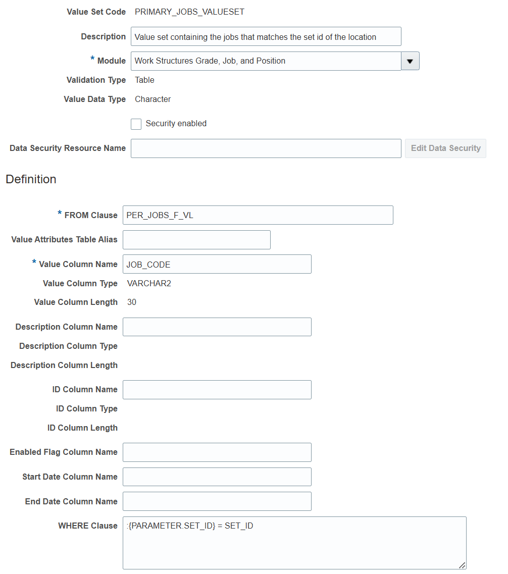 Jobs and Locations Flexfield Parameter