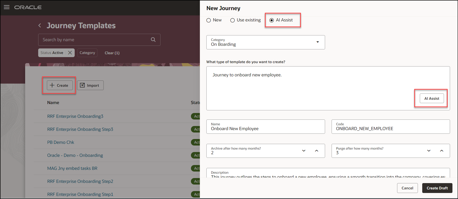 AI Assist Option When You Create Journey Template